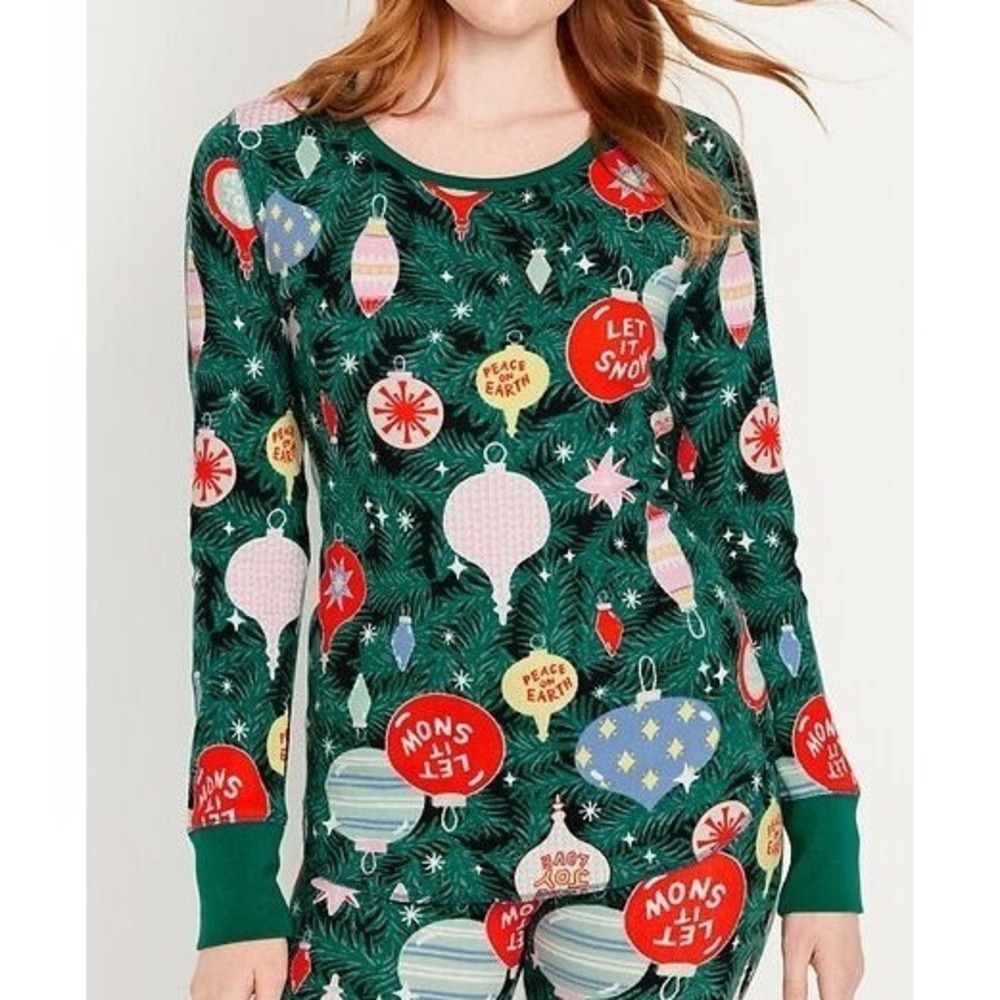 Old Navy Women's Waffle-Knit Pajama Top - Christmas Green Tinsel Town - Size 4XL